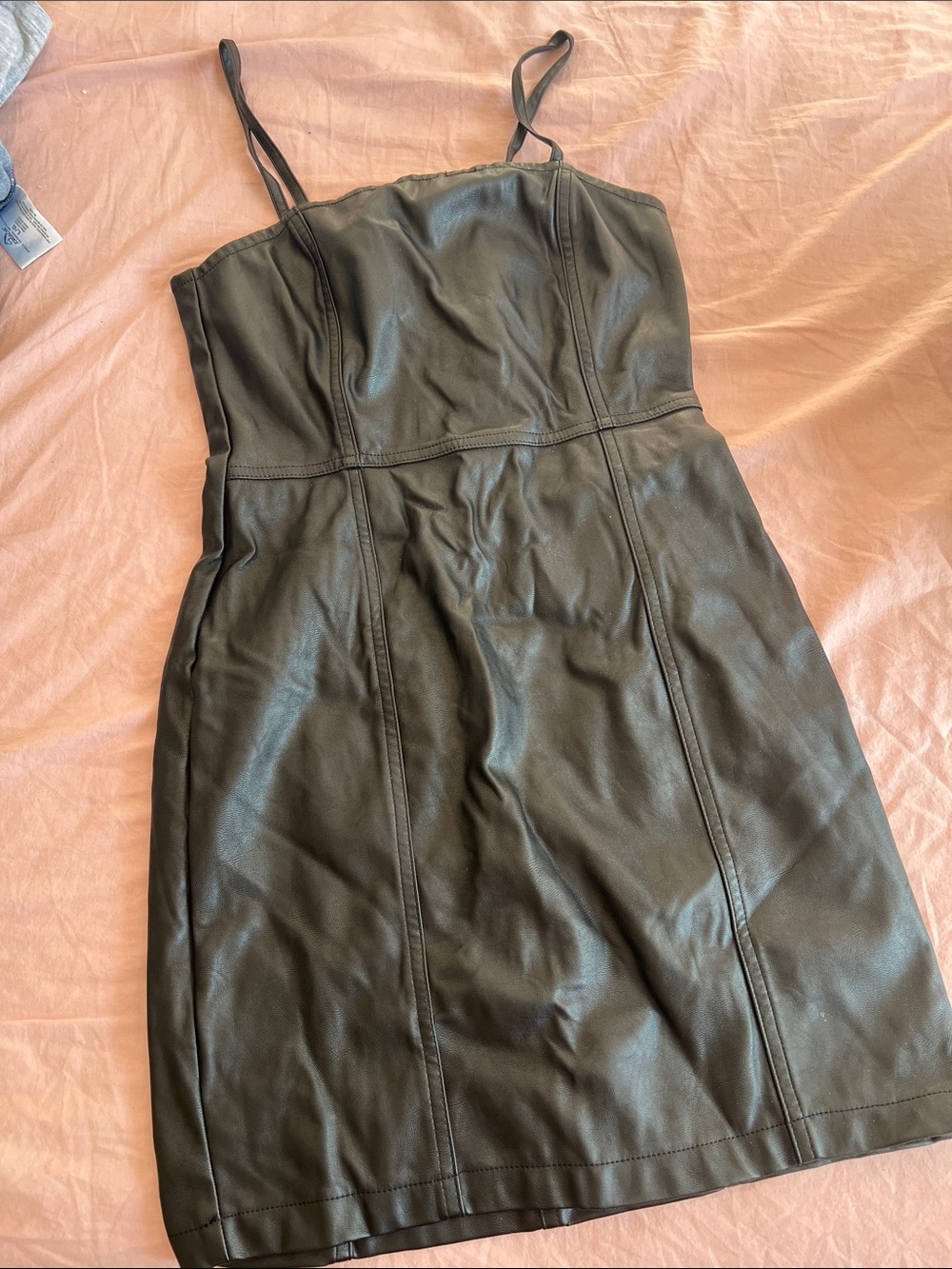 Black Faux Leather Spaghetti-Strap Dress